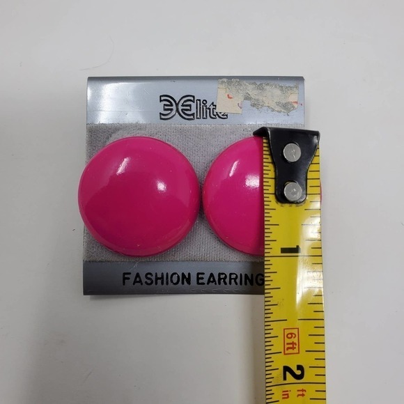 Vintage Elite Round Pink Art Deco Pierced Fashion Earrings 80's Vibe - Picture 4 of 4
